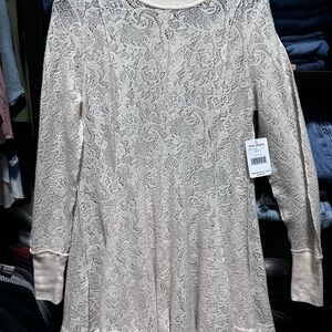 Free People Cream Lace Long Sleeve Dress